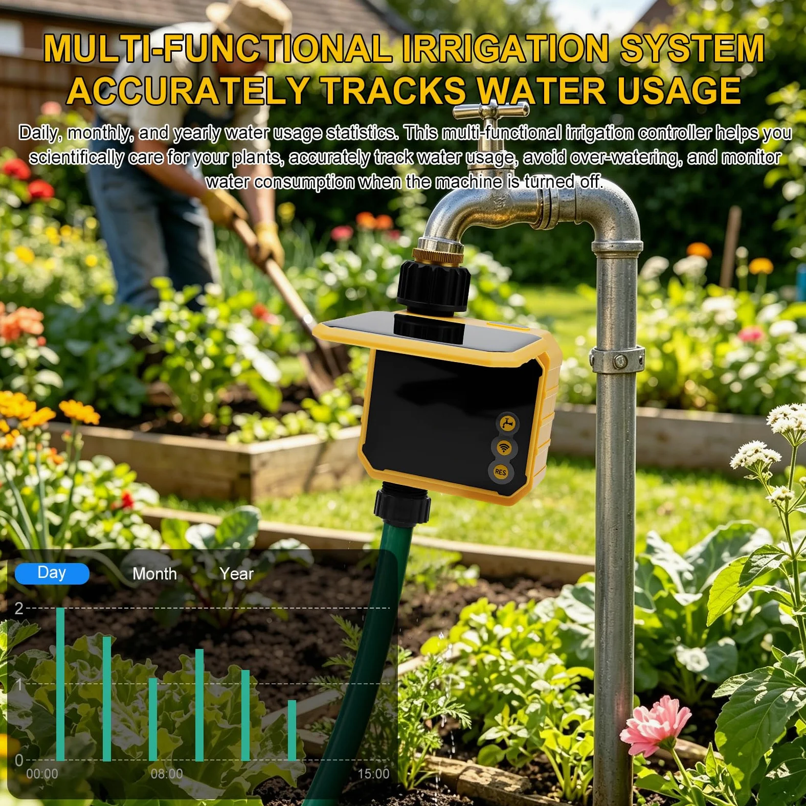 Nikou Ordinateur d'irrigation WiFi, Programmateur Arrosage Automatique Solaire Minuteur d'arrosage Intelligent avec Retard de Pluie, Compatible avec APP et Alexa, pour Jardin, Pelouse (1 Sorties)