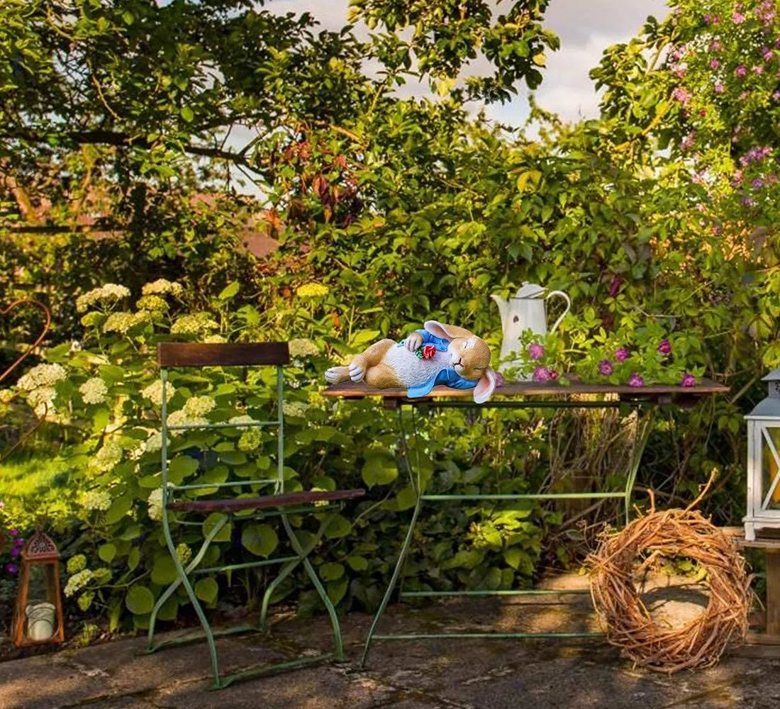 iRonrain Statues de Jardin en Forme de Lapin, Lapin de Pâques, décoration d'extérieur pour Thanksgiving, Statue de Noël pour Jardin, Cour, pelouse, Sculpture d'intérieur (Bleu)