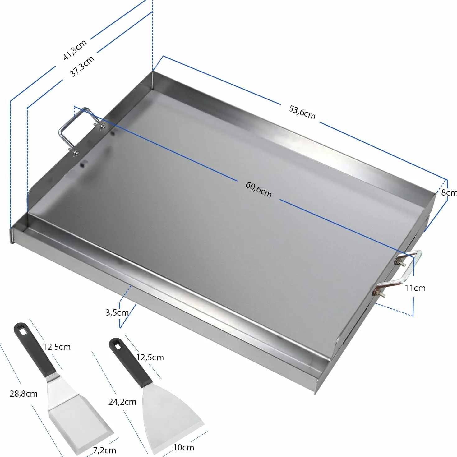 Plaque de cuisson en acier inoxydable - 54 x 41 x 8 cm - Plancha universelle pour barbecue à gaz Weber et barbecue au charbon de bois - Plaque de cuisson avec spatule et grattoir