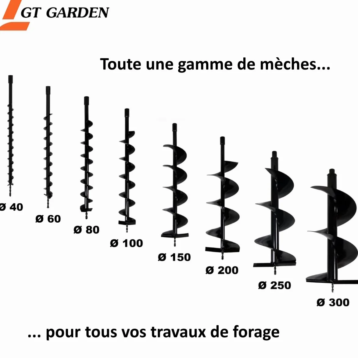 Tarière thermique 52 cm3, 3 CV + lot de 3 mèches (100, 150 et 200 mm)