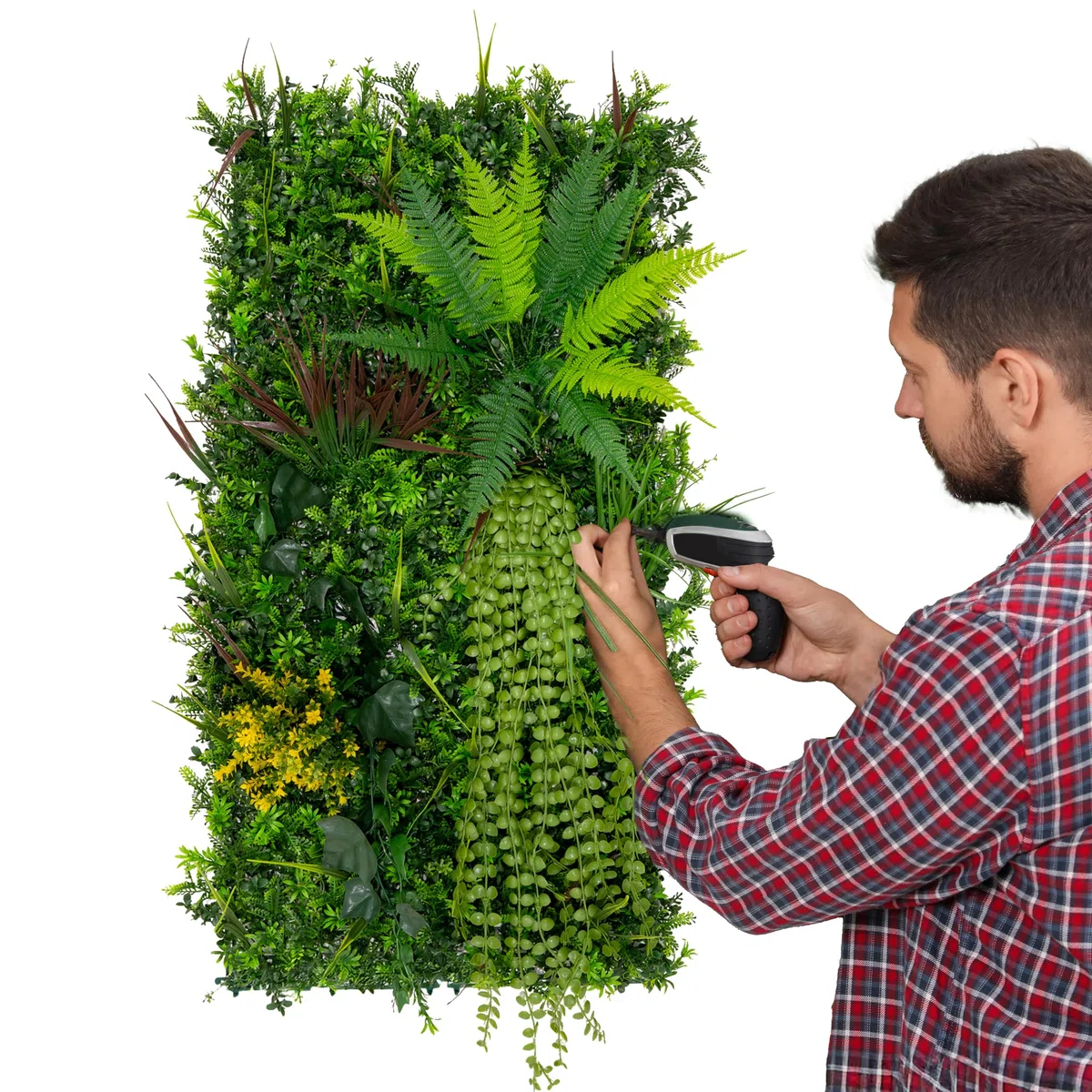 2x Panneau Mural Végétal Artificiel 50cm x 100 cm Alina Feuillage Fleur Verdure Carreau Intérieur Extérieur Résistant Aux Intempéries & UV Privée Décor Jardin Maison Fermoirs Fixations INCLUSES
