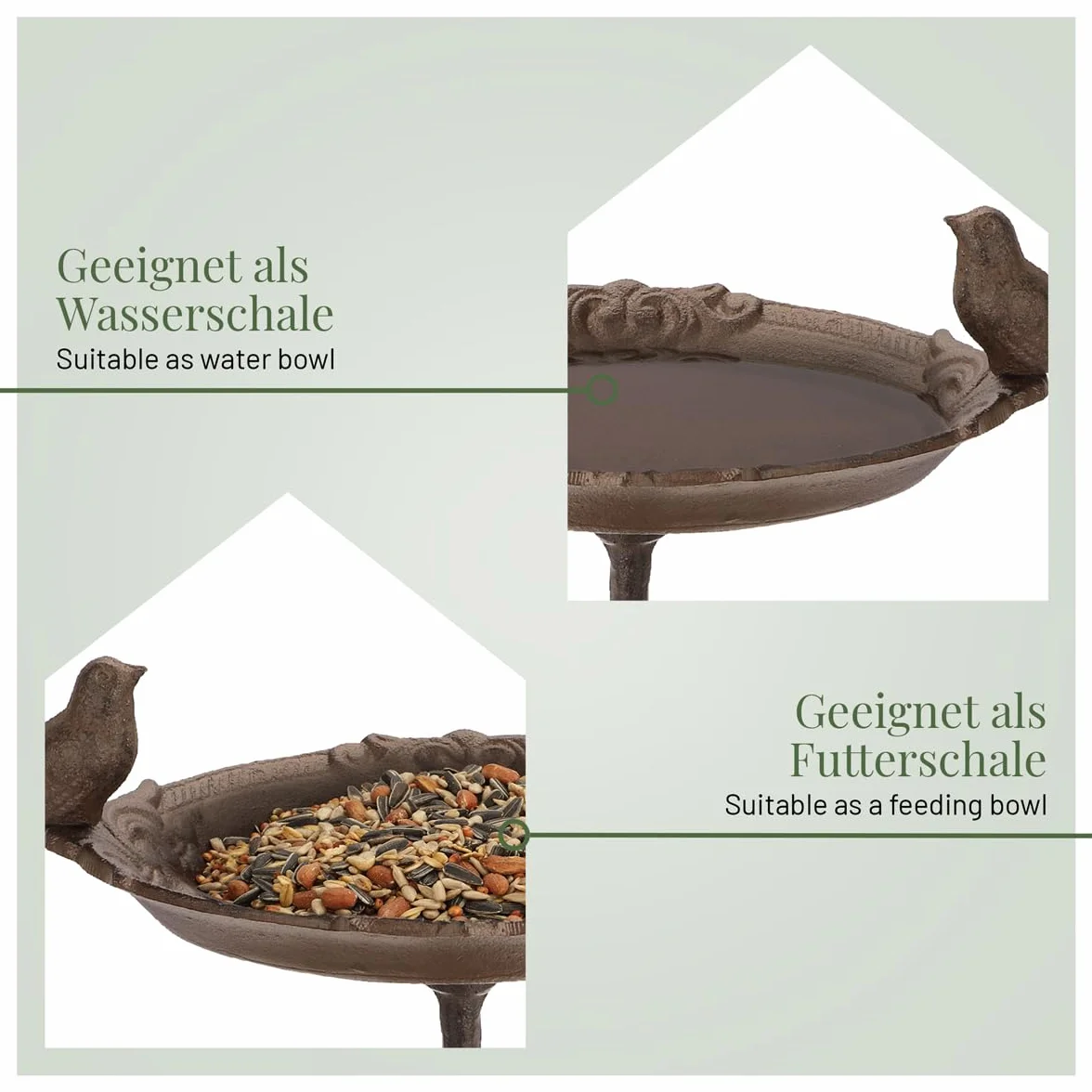 wildlife home Abreuvoir pour oiseaux debout avec pied I Distributeur de nourriture pour oiseaux en fonte résistant au gel pour jardin et balcon I Bain d'oiseaux I Mangeoire pour oiseaux sauvages