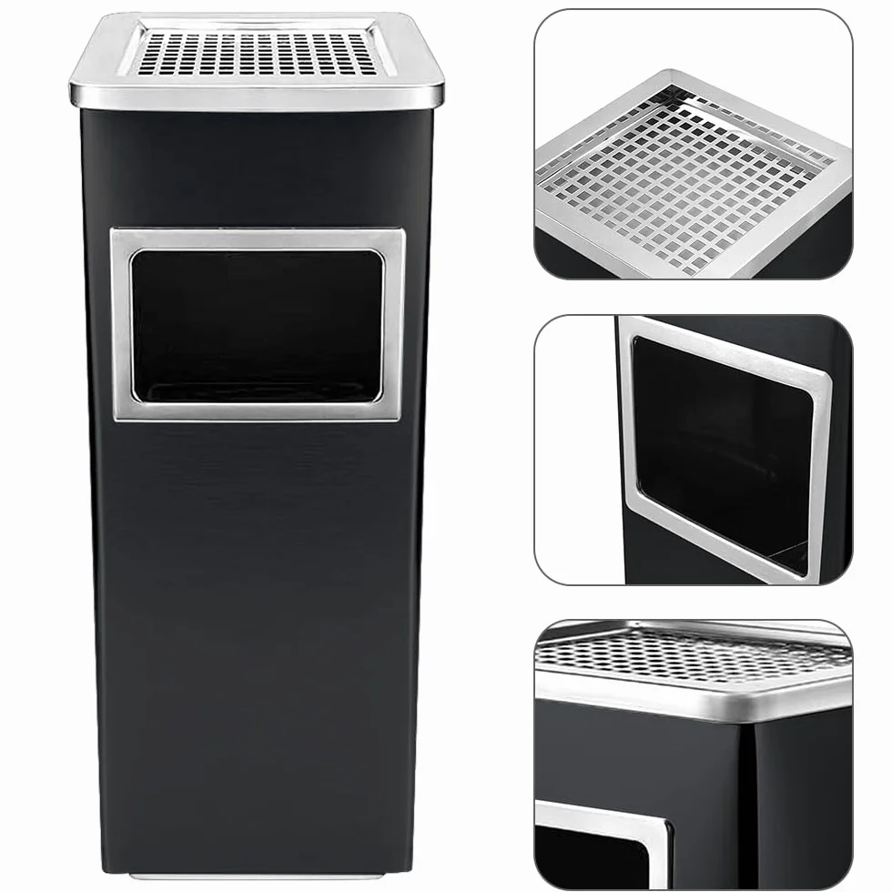 Bacs à déchets de jardin 35L,Cendrier amovible sur pied en acier inoxydable,Poubelle ronds avec poubelle et seau intérieur,pour Intérieur/Extérieur,Commercial