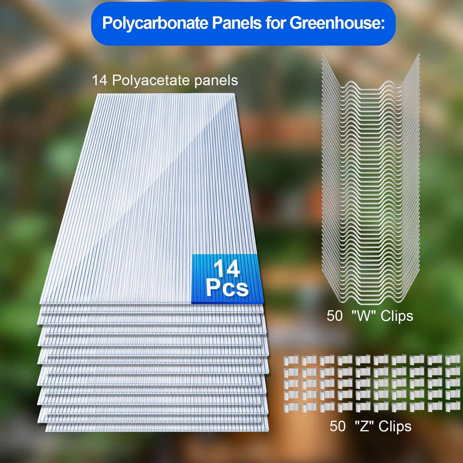 Sonnewelt Plaques de Serre 14 pcs, avec 50 x W-Clips et 50 x Z-Clips,Polycarbonate alvéolaire découpables,60,5x121 cm Polycarbonate alvéolaire 4mm Clair,pour Serre Horticulture etc.