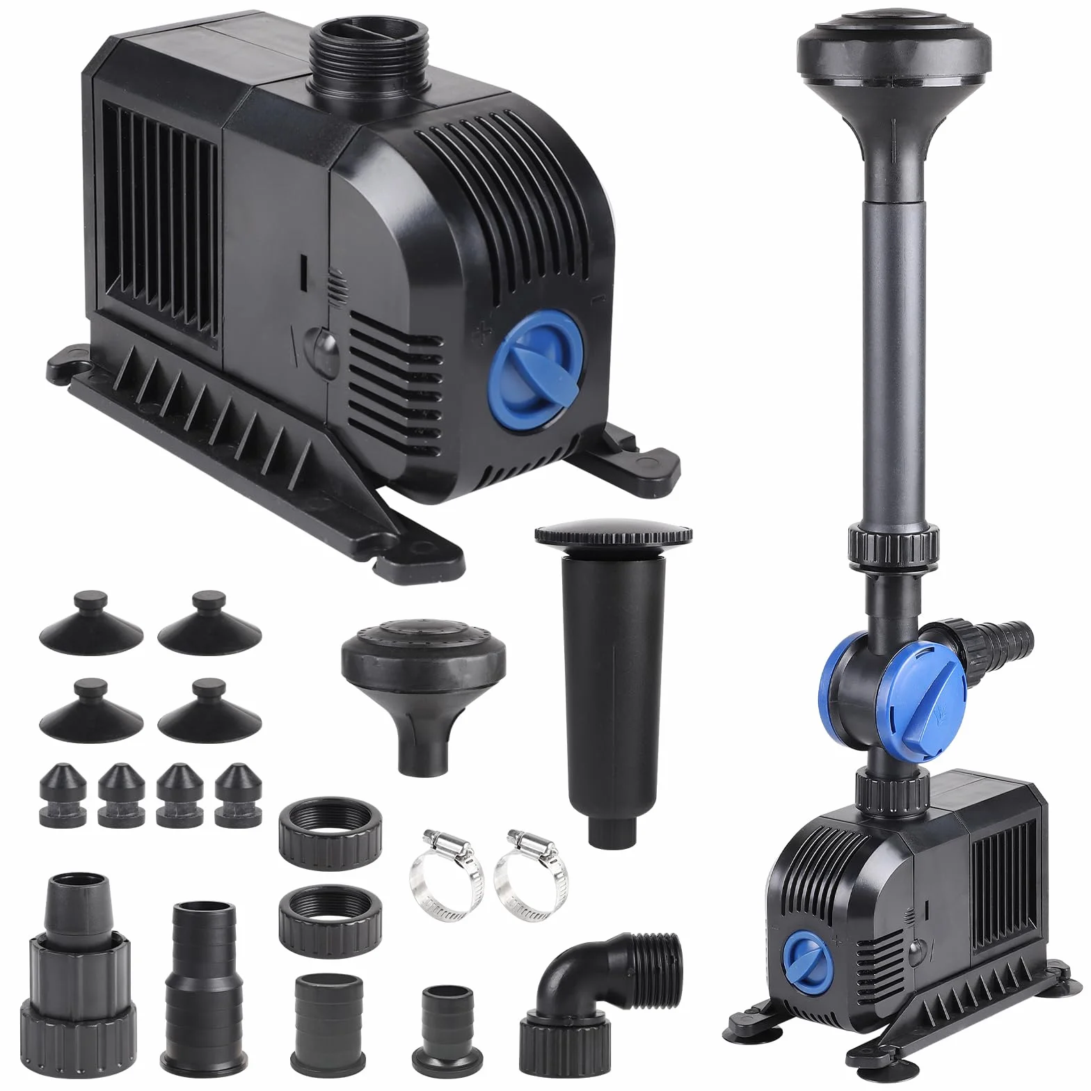 EFUTURETIME Pompe de Bassin 3000 L/H 55W, Pompe pour Fontaine Exterieur avec 2 Buses 5m Câble, 3m Hauteur Manométrique, Paysage Aquatique Parfait pour Bain d'oiseaux Aquarium Etang Jardin
