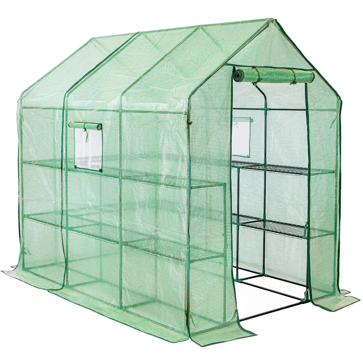 LARMNEE Serre de Jardin avec Étagères, Fenêtre, Ancre, Abri pour Plantes, Serre à Tomates Plastique, Anti-UV, 145 x 212 x 198 cm, pour tomates, Plante, Plante, légumes, Extérieur, Vert EGN13GH02G1