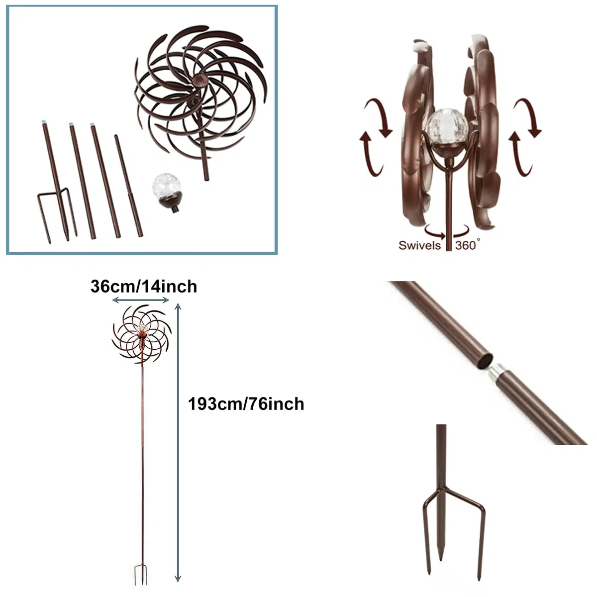Solaire Moulin À Vent Metal,Éolienne À Vent de Jardin avec Boule de Verre à énergie Solaire à éclairage LED,éolienne Métallique Cinétique,Ornement décoratif de pelouse Moulin à Vent