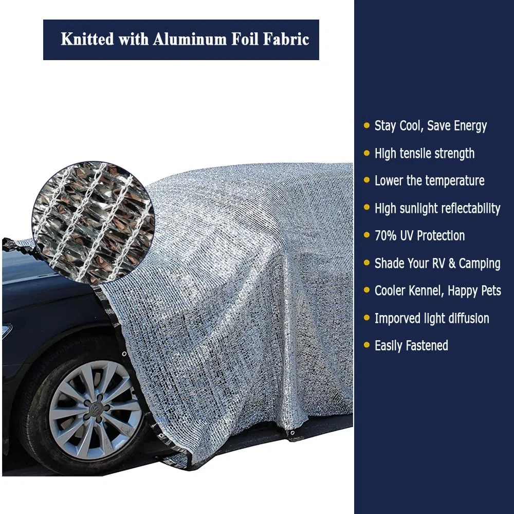 Toile d’Ombrage Aluminet 70% en Aluminium Réfléchissante 3 x 6 m, Filet Anti-Chaleur, Protection UV pour Jardin, Serre, Voiture, Animaux et Camping Extérieur