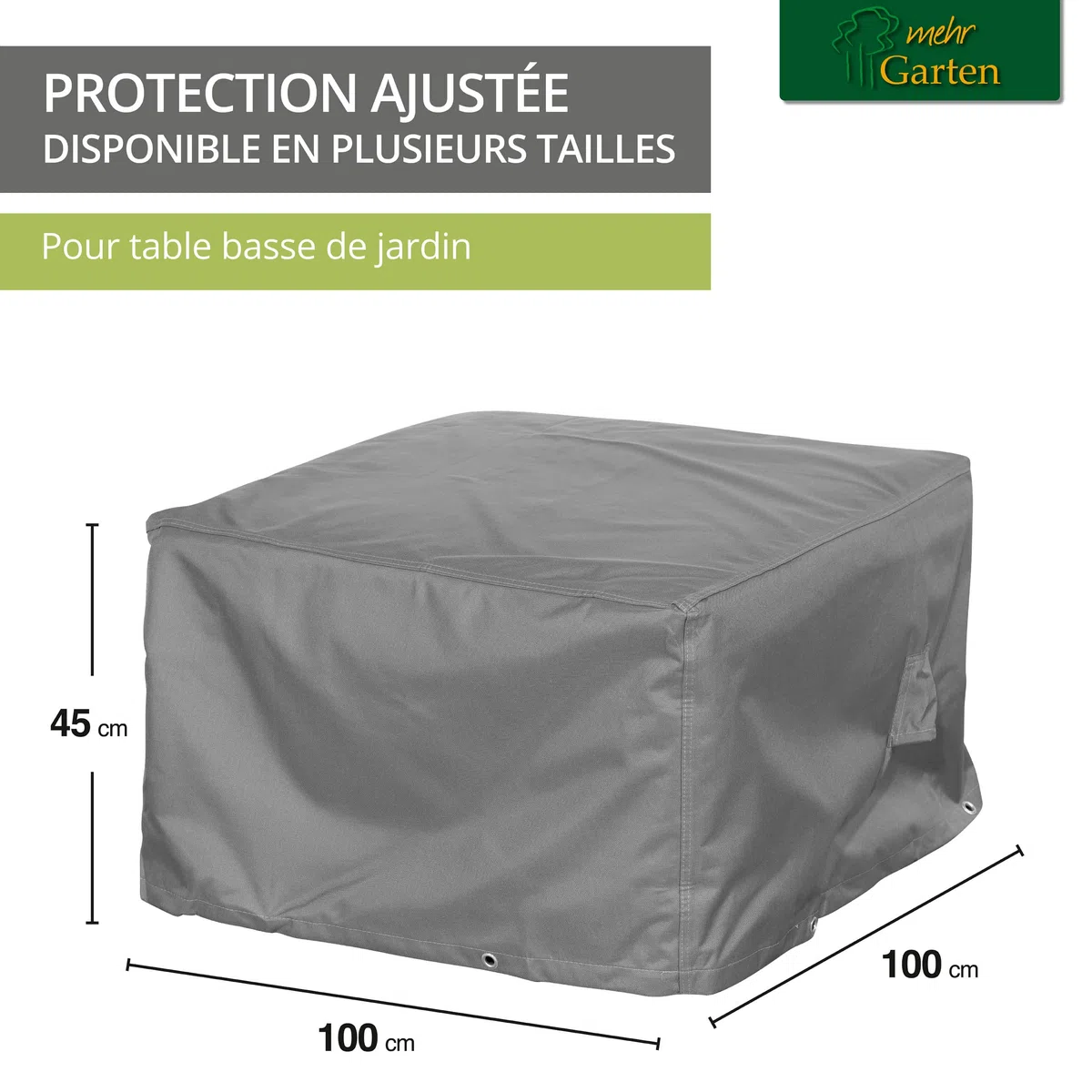 Housse de Protection pour Table Basse de Jardin | 100 x 100 x 45 cm | Polyester tissé Oxford 600D, Couleur : Gris