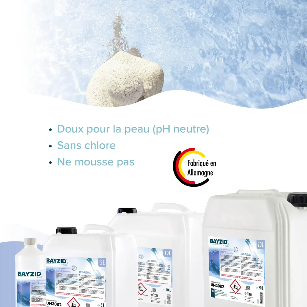 Höfer Chemie 2 x 20 L (40 litres) Algicide Anti Algue pour Piscine | Anti-Algues Non Moussant - Double Action Curative et Préventive - Efficace contre Bactéries et Champignons