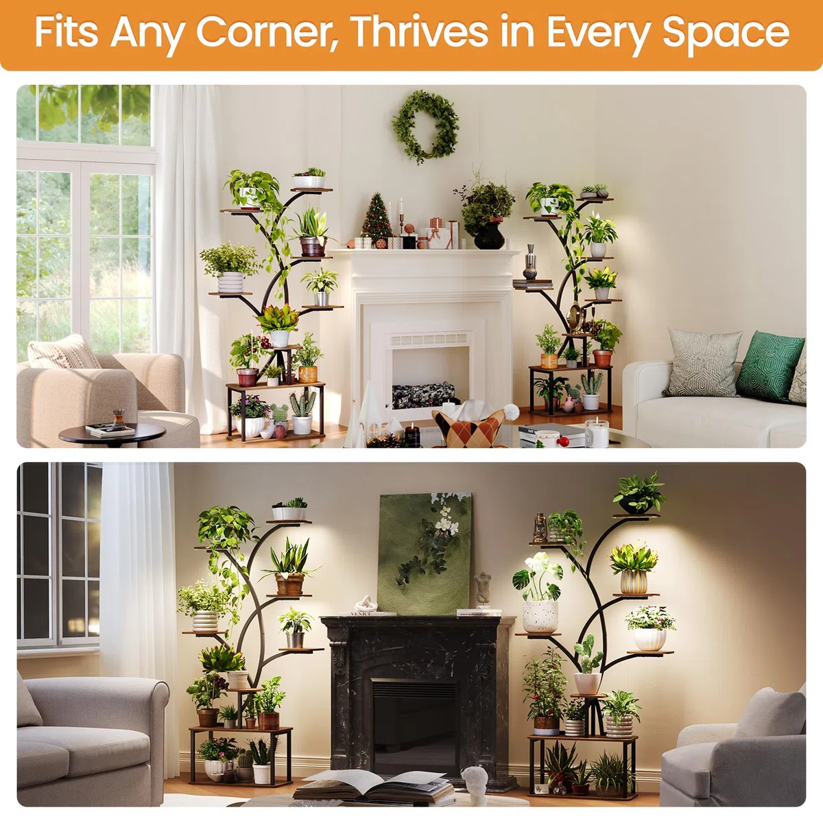 GoTiling Support Plantes Interieur avec Lampes de Culture: 162 cm Porte Plante d'Intérieur - 8 Niveaux Étagère Plante en Métal et Bois, Noir