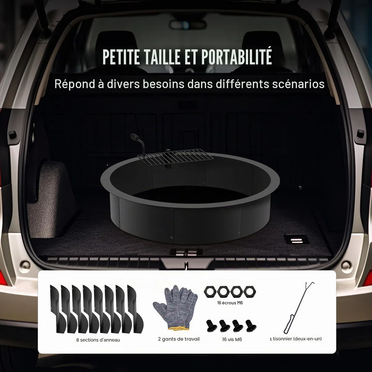 VEVOR Anneau de foyer avec gril de barbecue, diamètre extérieur 1016 mm diamètre intérieur 914,4 mm hauteur 215,9 mm, doublure en acier au carbone, anneau de feu de camp au-dessus ou sol, pour camping