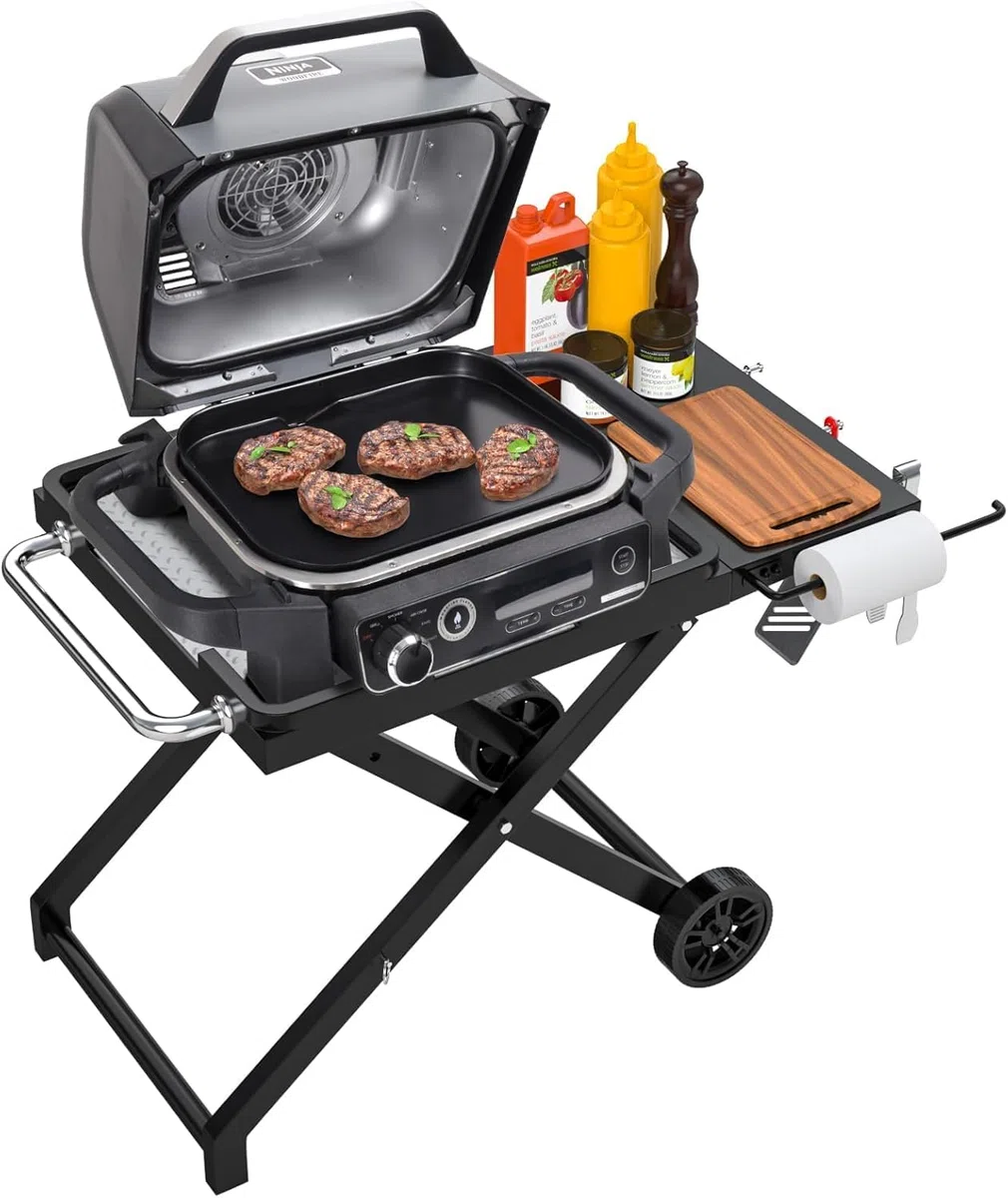 Support pliable pour barbecue Ninja Woodfire - Chariot avec étagère latérale pour Ninja Woodfire OG700 OG800 OG900 OO101 Series