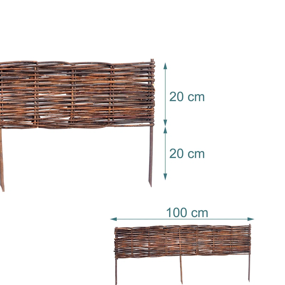 Relaxdays Bordure en Osier, Lot de 5, 20 x 100 cm, à enfoncer, Bordure Basse, pelouse et massifs, Marron