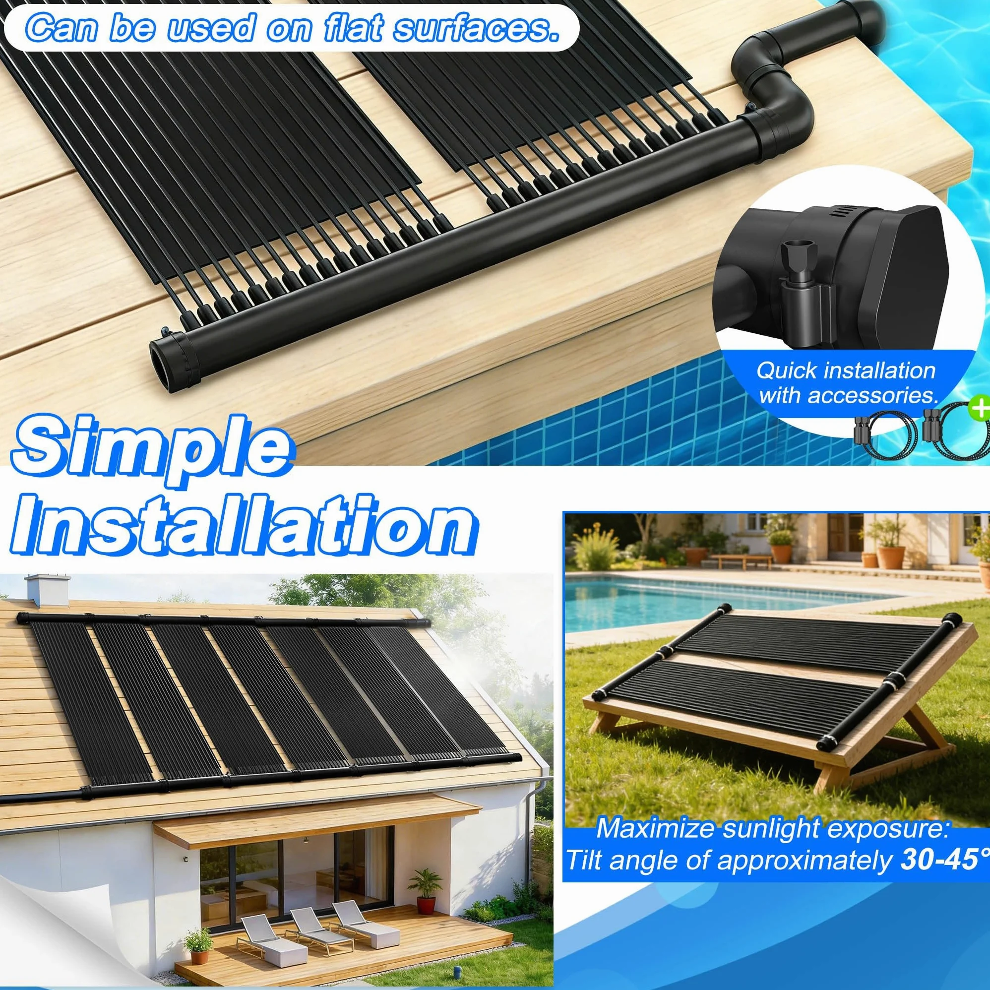 Panneau solaire pour piscine - Noir - 600 x 70 cm - Panneau solaire extensible - Chauffage d'étang - 4,2 m² - Tapis solaire pour piscines et eau chaude