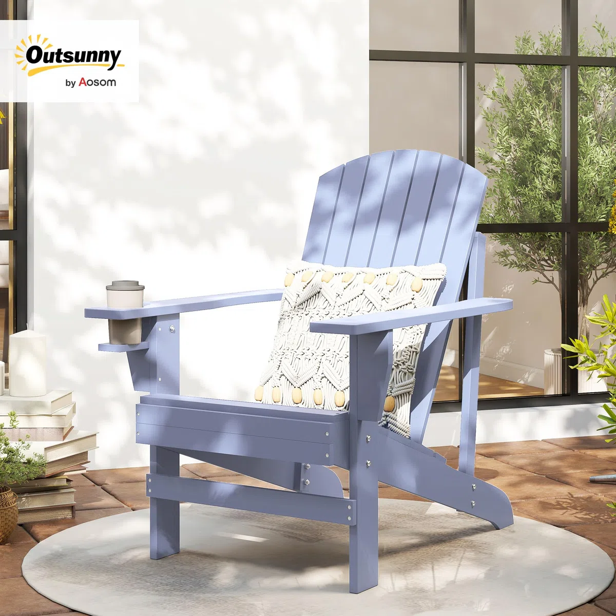 Outsunny Fauteuil de Jardin Adirondack Grand Confort Porte-gobelet intégré Bois de Sapin traité Peint Gris