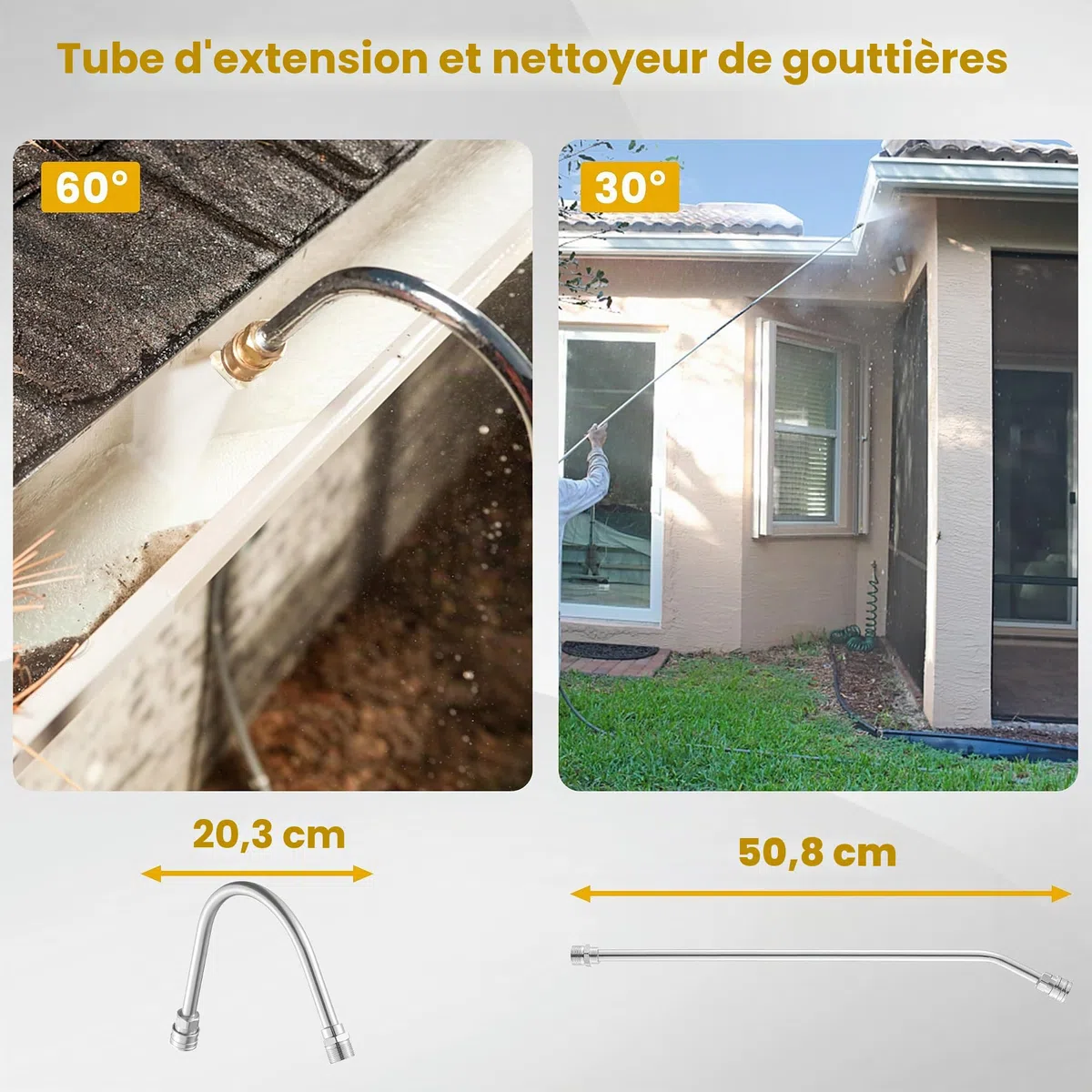 M MINGLE Lance Télescopique Haute Pression 6 m avec Tête de Brosse, 280 bar | Kit de Rallonges Haute Portée, avec 5 Embouts de Buse et 2 Raccords de Tuyau, pour Nettoyage de Gouttières, Fenêtres et Toits