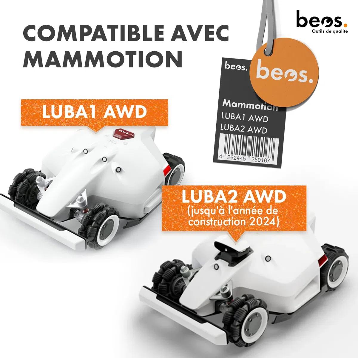 BEOS Tuning de tondeuses-Robots - Compatible avec Mammotion LUBA 1 AWD et LUBA 2 AWD (jusqu'à l'année de Construction 2024) Plateau de Lames pour 6X Lames - Deux disques renforcés de Fibres de Verre