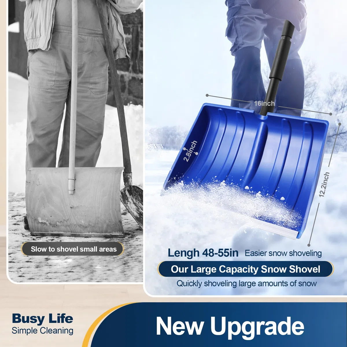 Yocada Pelle à neige pour allée, maison, garage, déneigement avec poignée en D et bande en aluminium robuste de 121,9 cm de long, grande capacité pour jardin, voiture, camping en plein air