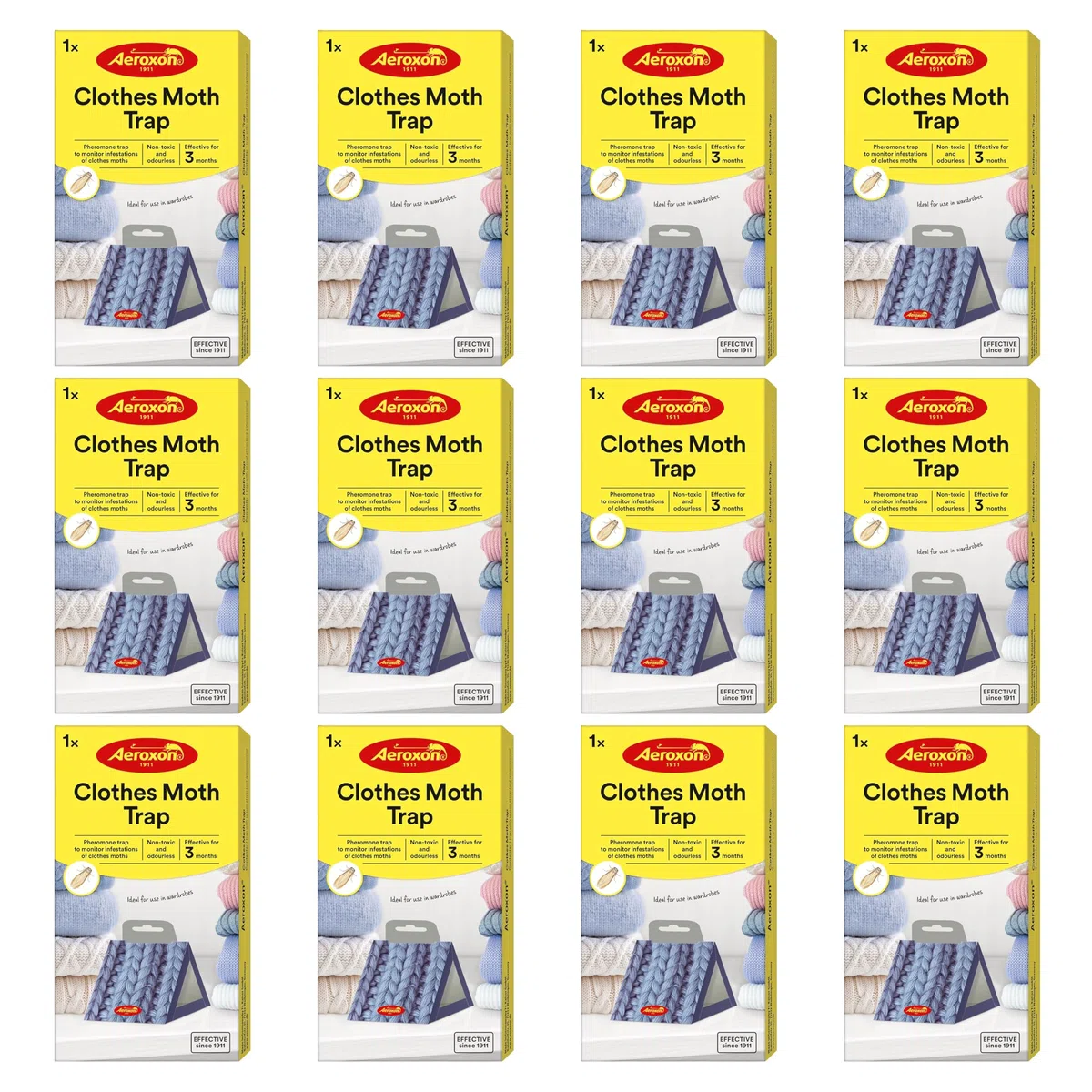 AEROXON Lot de 12 pièges à mites pour vêtements - Pour une protection efficace contre les mites dans l'armoire, les vêtements - Moyen contre les mites dans la maison - Protection fiable et durable