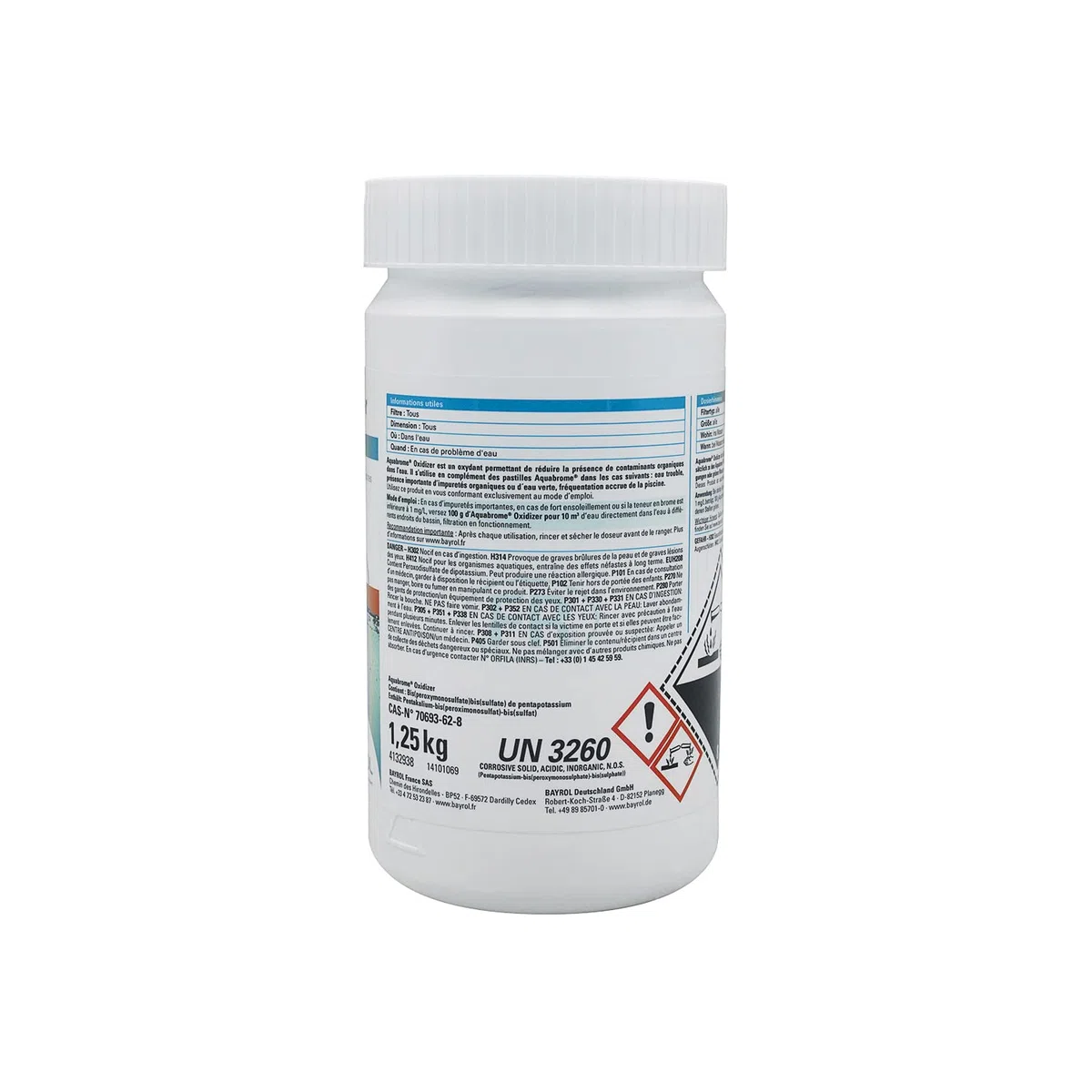 BAYROL AQUABROME Regenerator/Oxidizer - 1,25kg | Activateur de Brome - Oxygène Actif Choc - Désinfection Choc sans Chlore - Dissolution Rapide + 10 Tests HPS OFFERTS 6 en 1