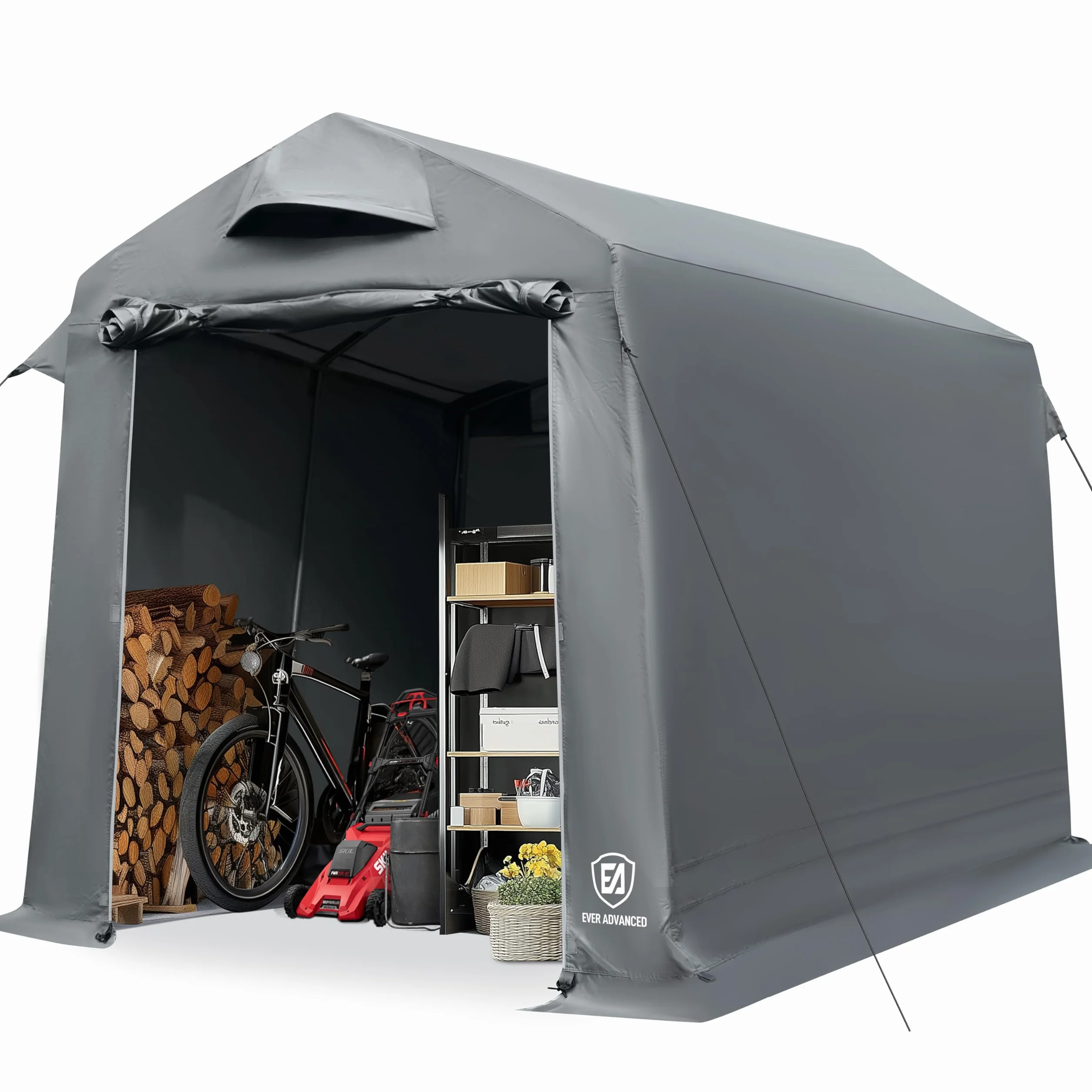 EVER ADVANCED Abri de Jardin 9.8m³ Tente de Stockage 190x230x225cm, Abri de Jardin étanche avec 2 Ouvertures d'aération, Garage à vélos abri de vélo Garage de Rangement abri Tout Usage, Gris