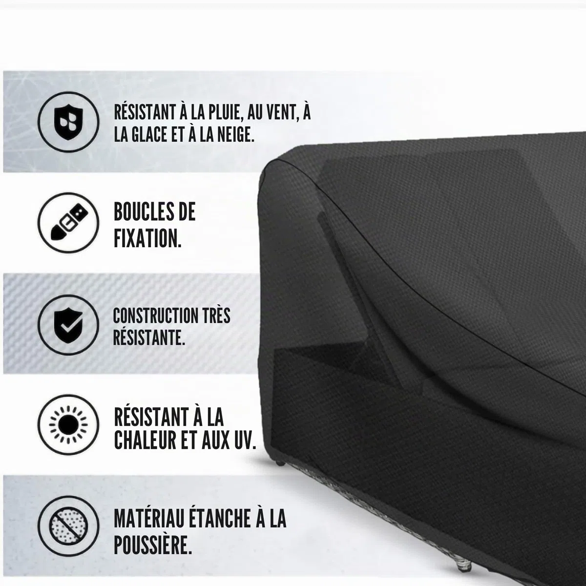 Schleuder Housse de chaise longue pour 2 personnes, 210 x 160 x 35/75 cm, housse 420D, imperméable, coupe-vent, résistant aux UV, noir