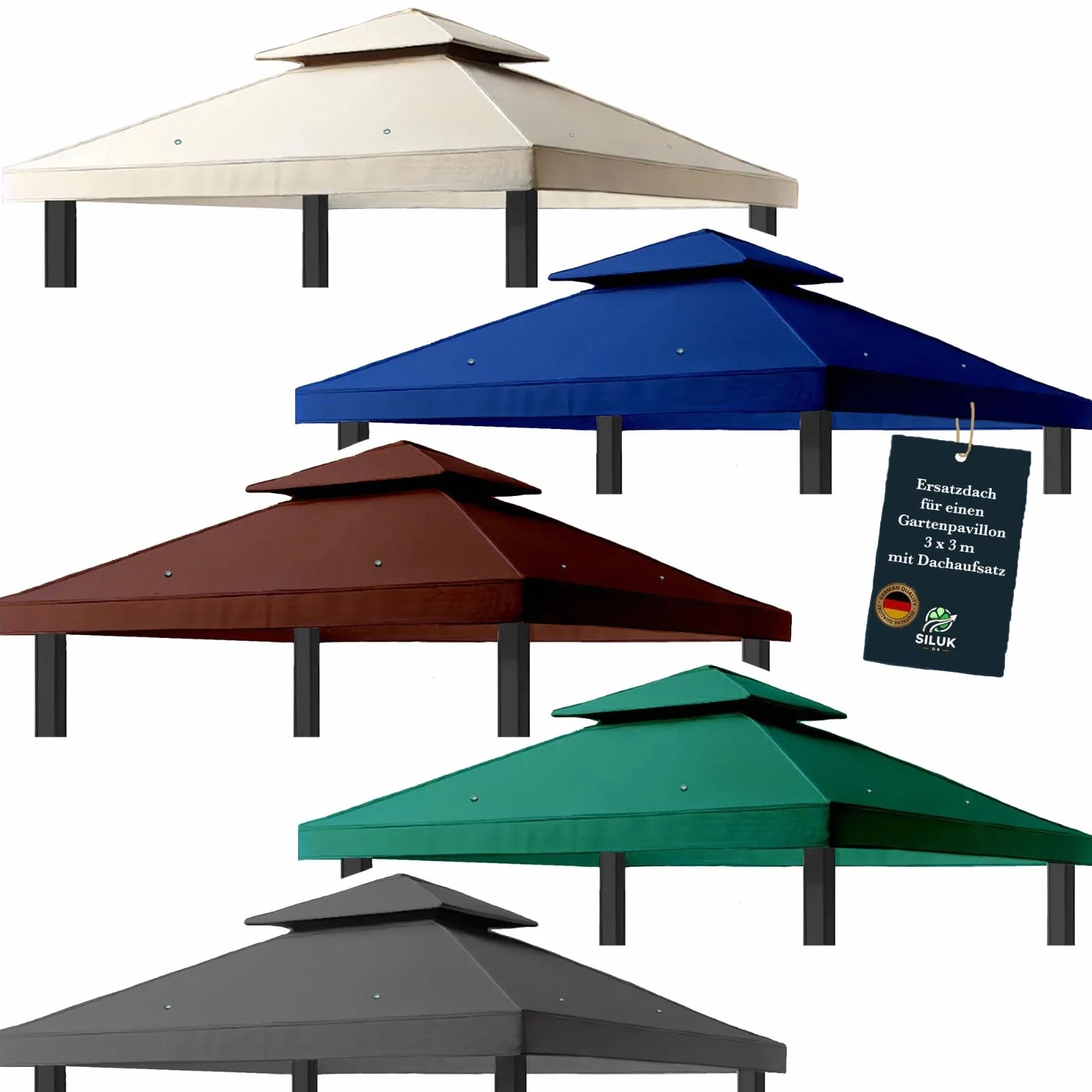 Modèle 2 Toit de rechange pour pavillon de jardin 3 x 3 m Étanche Matériau Panama en PVC, souple, 370 g/m², ultra résistant, modèle 1 (Anthracite)
