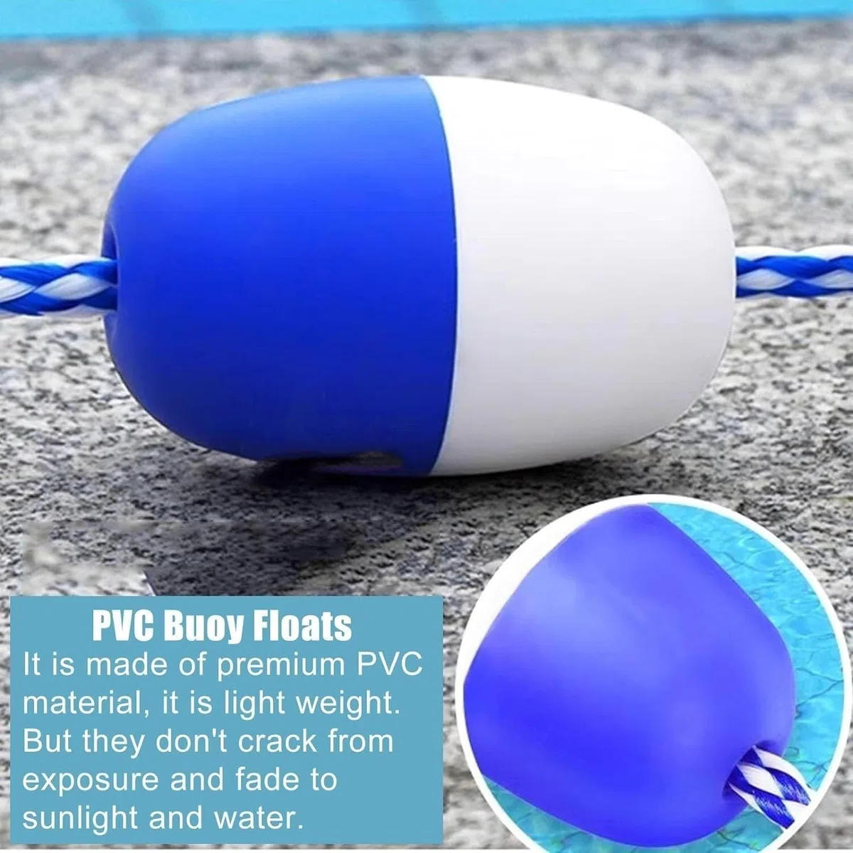 Ce kit de sécurité pour Piscine Comprend Une Corde et Un Flotteur, Une barrière Flottante de 27,4 m avec Crochets, Une Ligne de séparation Portable pour la Partie Profonde et Une bouée de dé