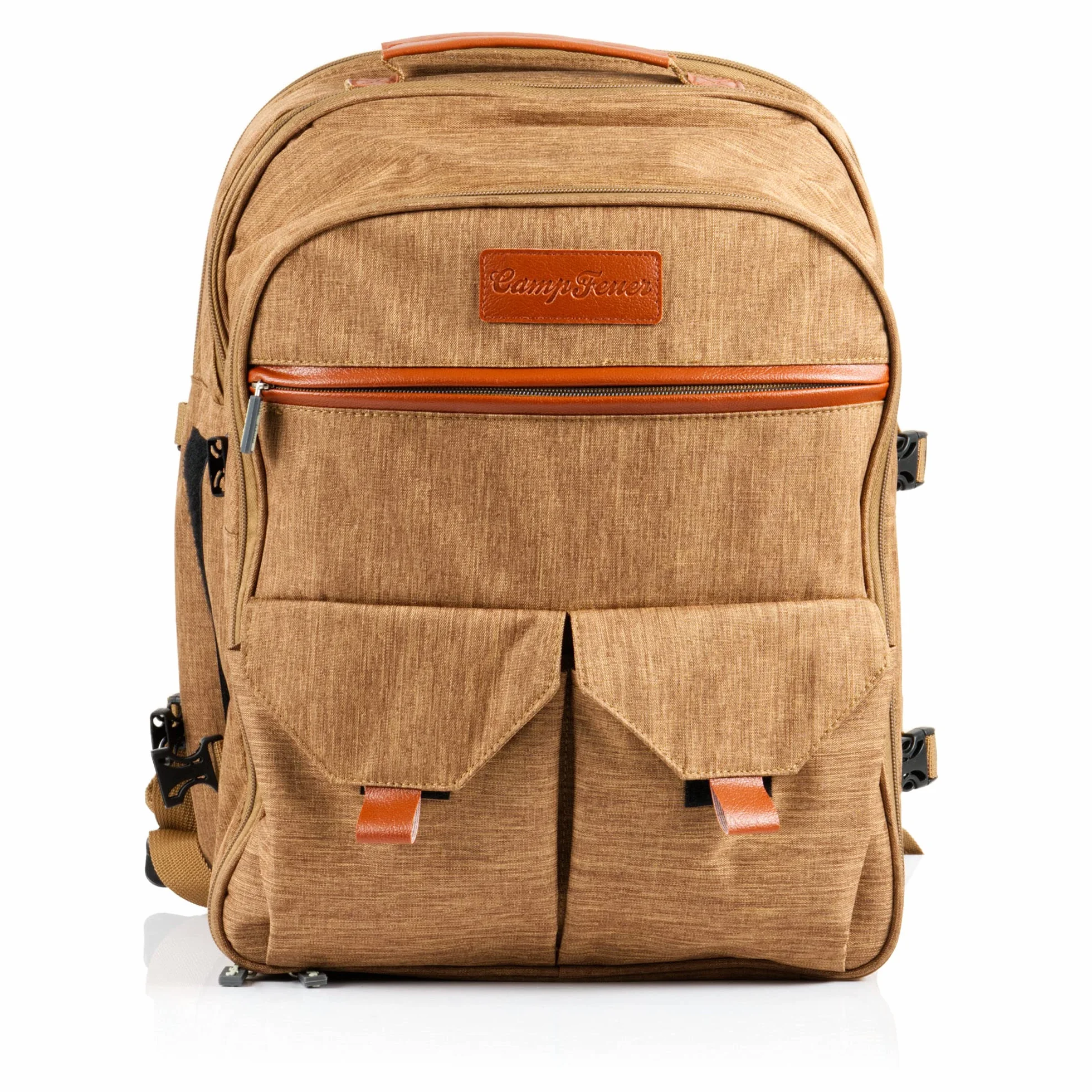 CampFeuer Sac à Dos de Pique-Nique pour 4 Personnes | Marron | Set de Pique-Nique 32 pièces | Comprenant Un Porte-Bouteille et Une Couverture Polaire