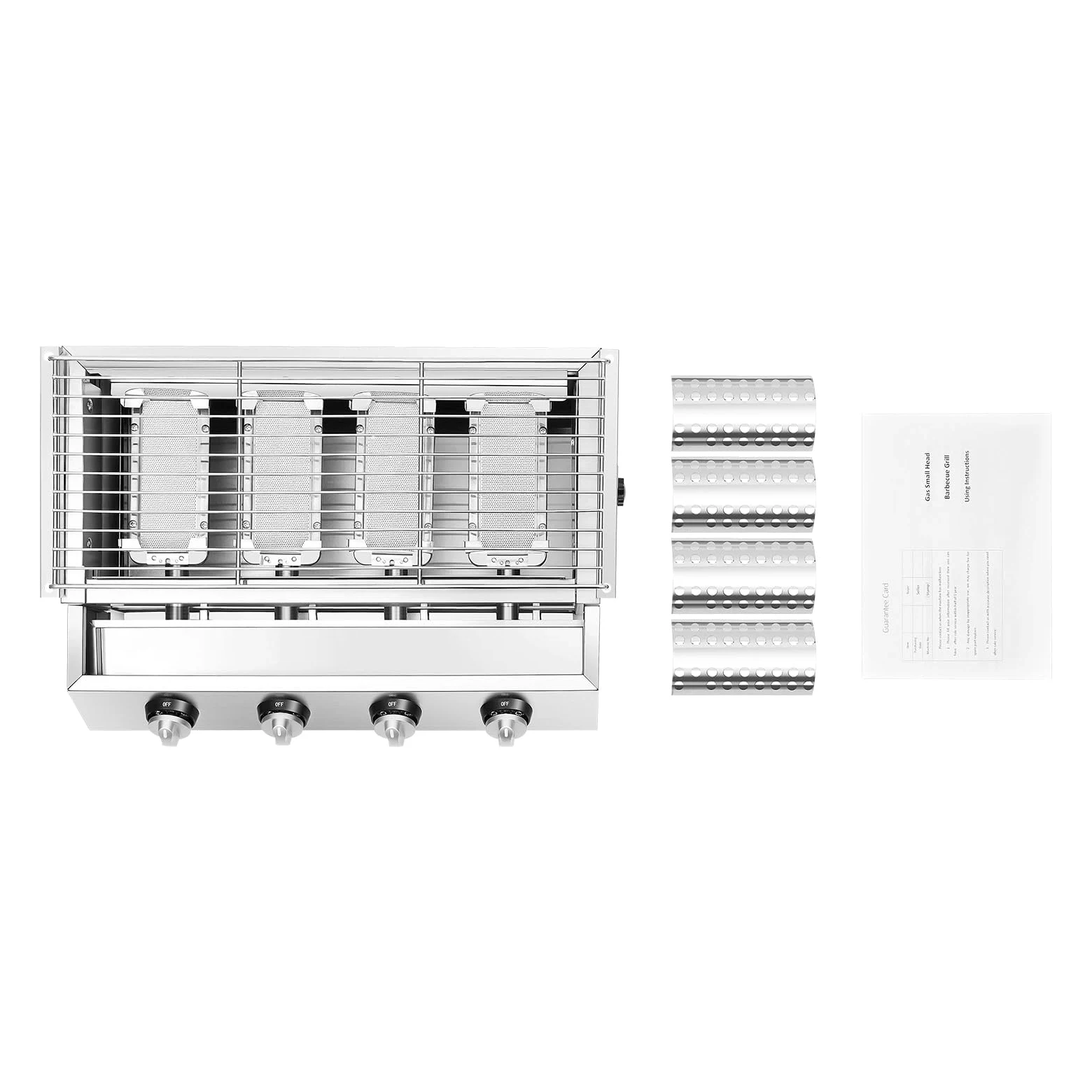 Barbecue à Gaz de Jardin en Acier Inoxydable, Grille de Cuisson Adjustable avec 4 Brûleurs, Surface de Cuisson 55x23 cm, Idéal pour Terrasse, Jardin et Extérieur (Argent)
