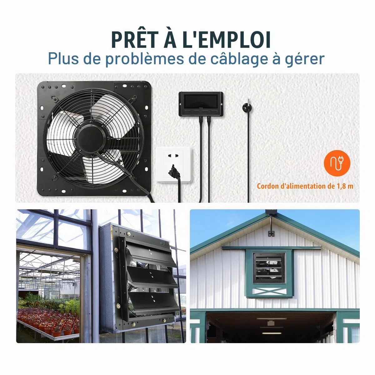VEVOR Ventilateur d'extraction à volets, 30,5 cm avec contrôleur de température et d'humidité, extracteur d'air de grenier mural réglable à vitesse variable, 1500 m³/h, moteur EC, pour serre, garage