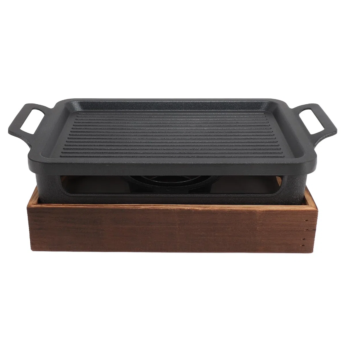 Barbecue de Table Portable Haofy avec Base en Bois, pour la Cuisine Intérieure, le Pique-nique en Plein Air, le Camping