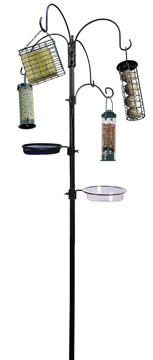 Kit de mangeoires à oiseaux sauvages Hyfive - Mangeoires multiples avec bac à graines - Mangeoires à oiseaux à suspendre - Abreuvoir pour oiseaux - 240 cm - 4 poteaux enduits de poudre