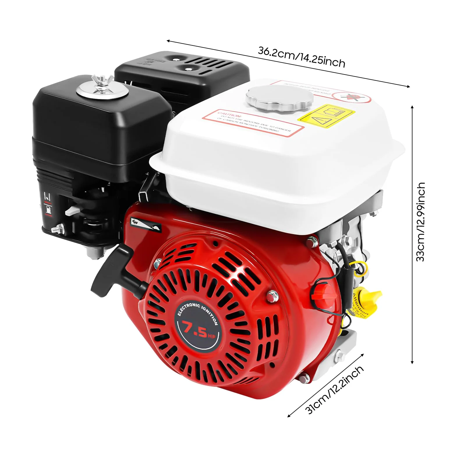 7.5 CV Moteur à essence Moteur de remplacement pour motoculteur thermique, sécurité niveau d'huile, 4 temps, 1 cylindre, 212 cc cylindrée, refroidissement air démarrage câble (3000W 7.5HP)