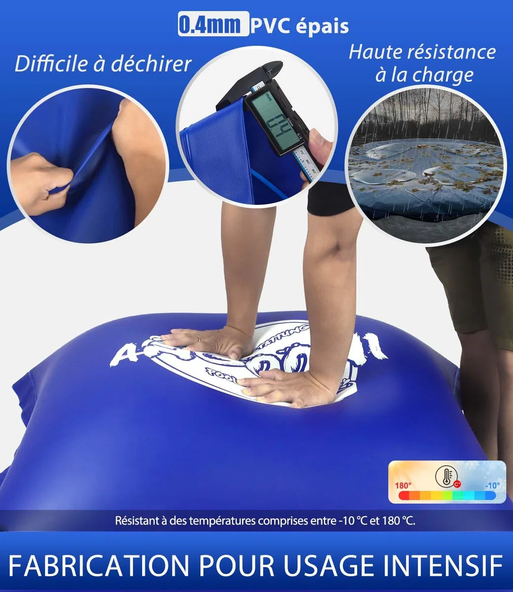 Angooni Coussin de piscine d'hiver XXL 200 x 240 cm | Coussin d'air pour piscine avec double couture pour couverture de piscine | Coussin de piscine pour l'hiver | Avec valve Boston double inflation |