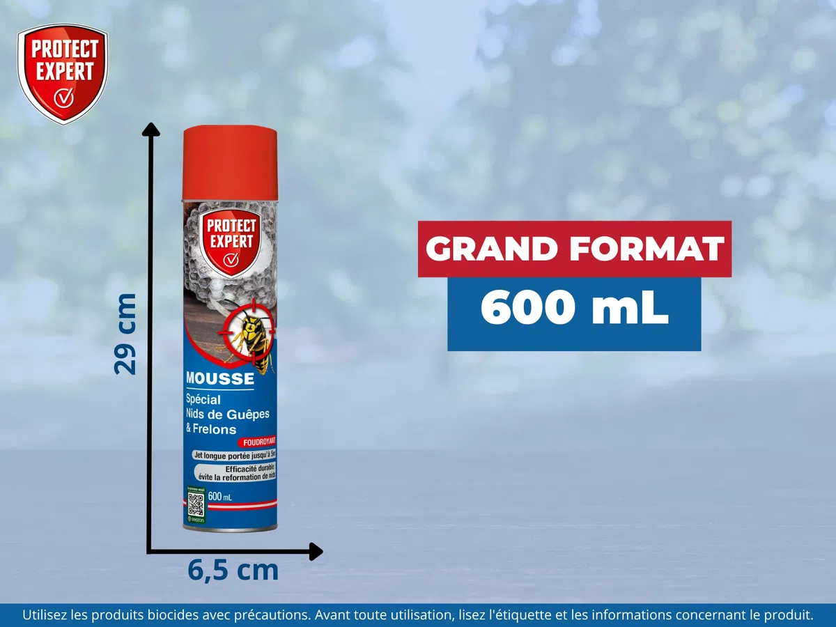 PROTECT EXPERT 4 Aérosols Anti-Guêpes & Frelons - Mousse - 4x600ml | Jet Longue Portée - Traitement à Distance - Pulvérisation Jusqu'à 3m - Action Choc & Foudroyante - GUEPMOUS600NX4