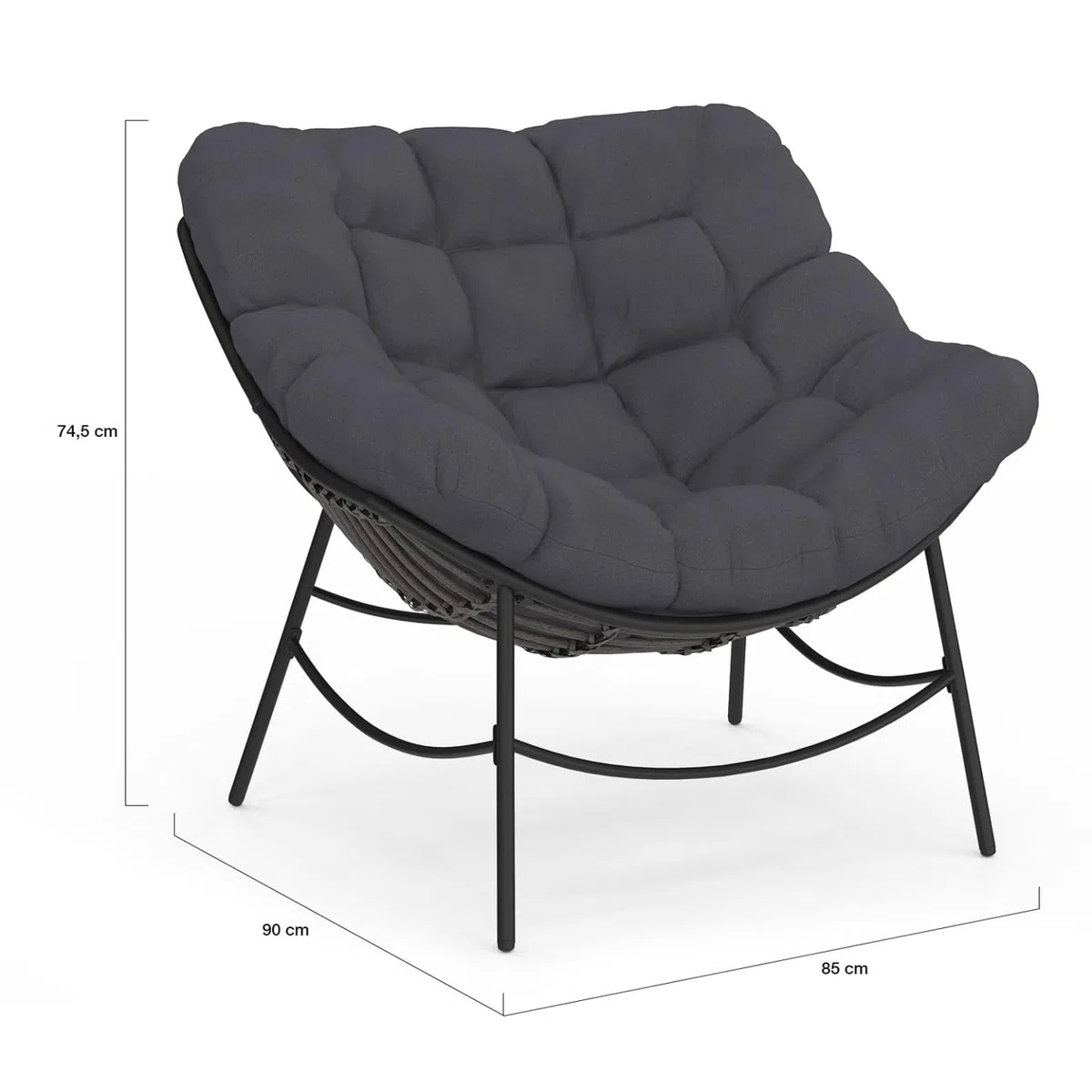 IDMarket - Fauteuil de Jardin Relax LOA Effet rotin Gris et Coussin Gris