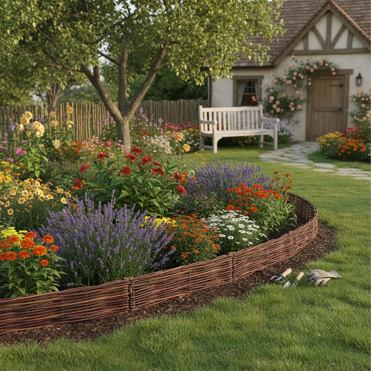 Relaxdays Bordure en Osier, Lot de 5, 20 x 100 cm, à enfoncer, Bordure Basse, pelouse et massifs, Marron