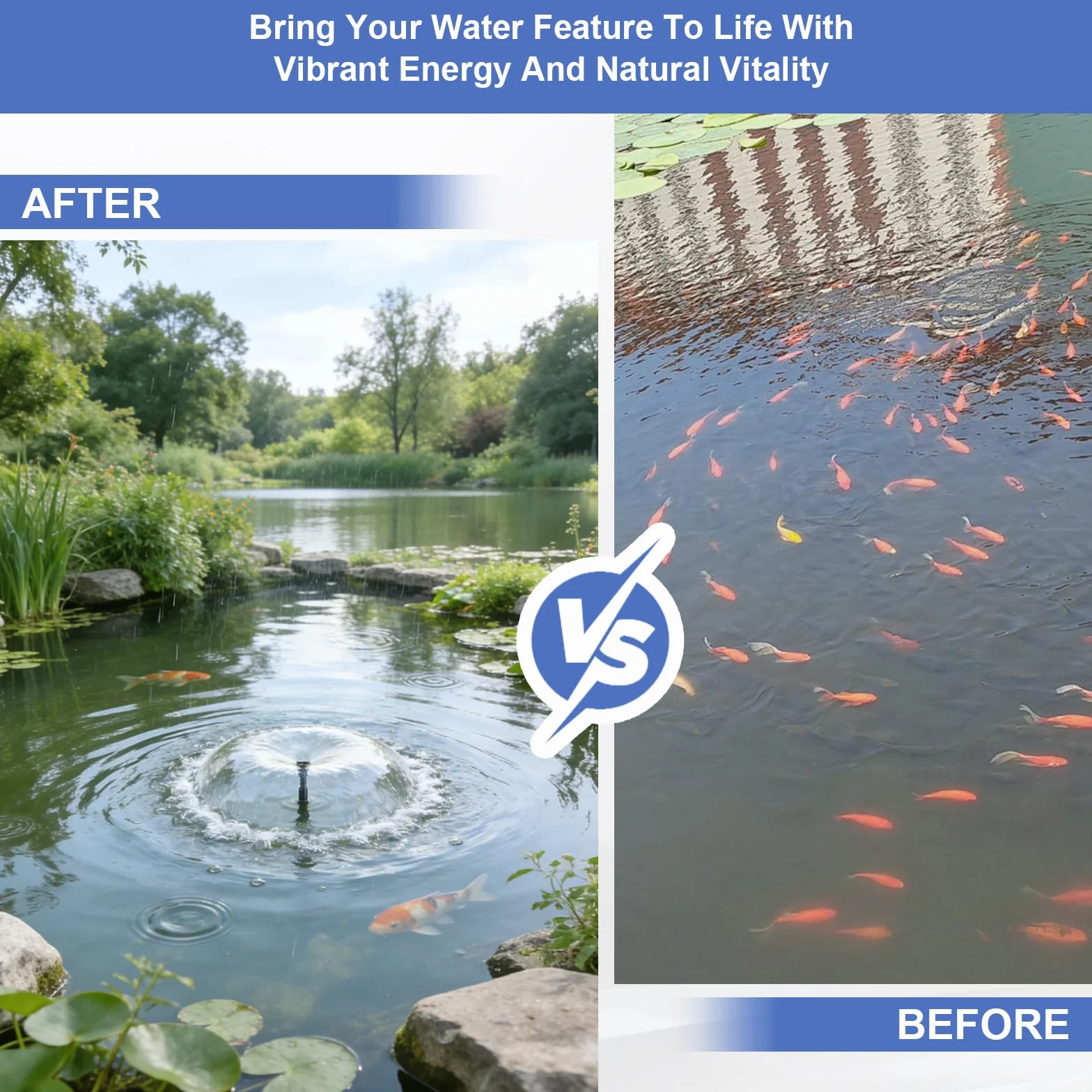 EFUTURETIME Pompe de Bassin 3000 L/H 55W, Pompe pour Fontaine Exterieur avec 2 Buses 5m Câble, 3m Hauteur Manométrique, Paysage Aquatique Parfait pour Bain d'oiseaux Aquarium Etang Jardin