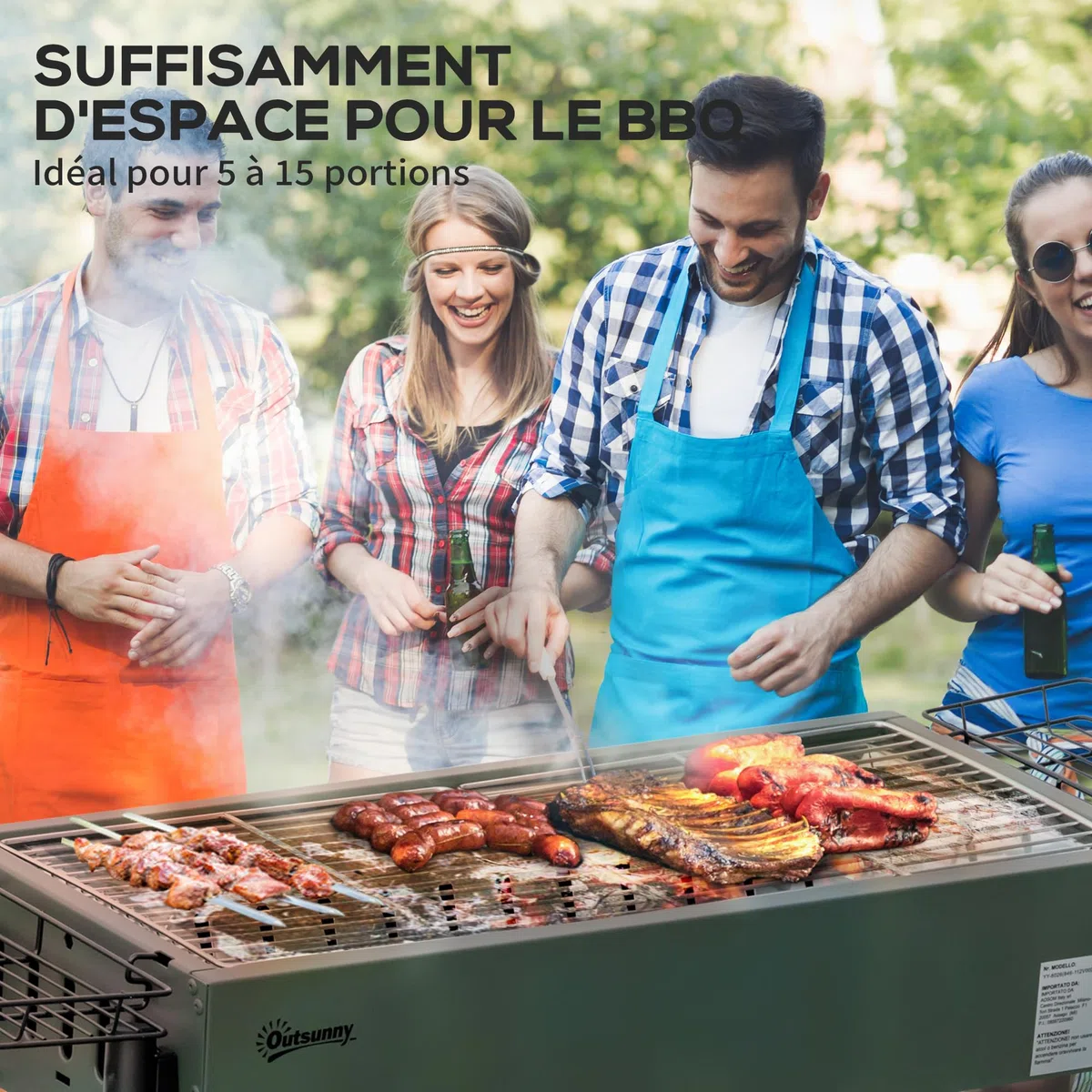 Outsunny Barbecue au charbon de bois avec 2 grilles, Portable BBQ Grill sur Pieds amovibles et 2 paniers latéraux, 94L x 39l x 70H cm, vert foncé
