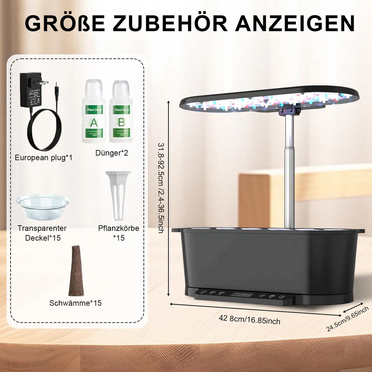 Système de culture hydroponique WiFi, 15 douilles, Smart Herb Garden Kit pour intérieur, jardin intérieur avec lumière de croissance LED 36 W, réservoir d'eau 5,5 l, système de pompage