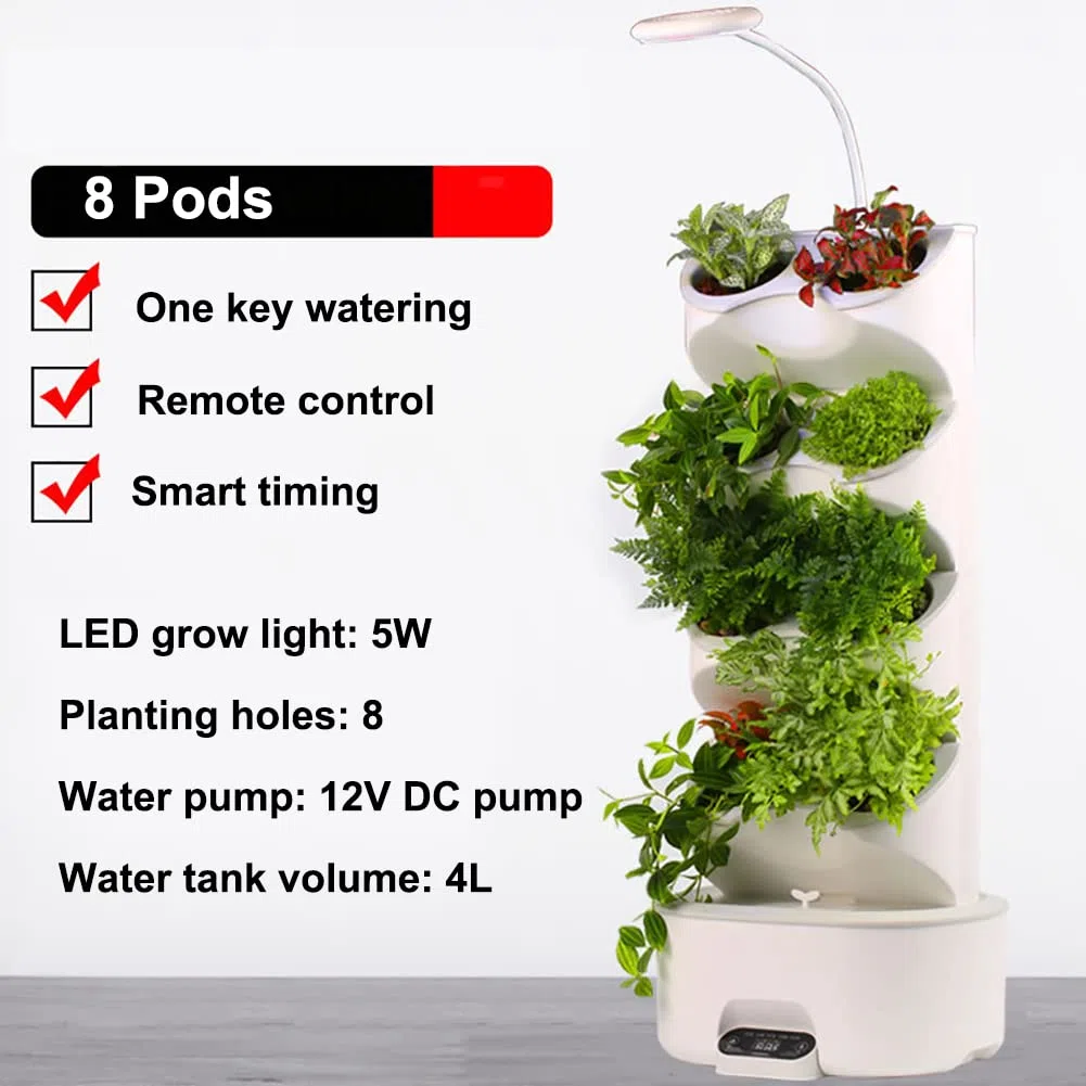 Système de Culture hydroponique, kit de Jardin d'herbes d'intérieur à 8 dosettes sur 4 étages avec lumière de Croissance LED et écran Tactile, Pots de pépinière pour bonsaïs, pour