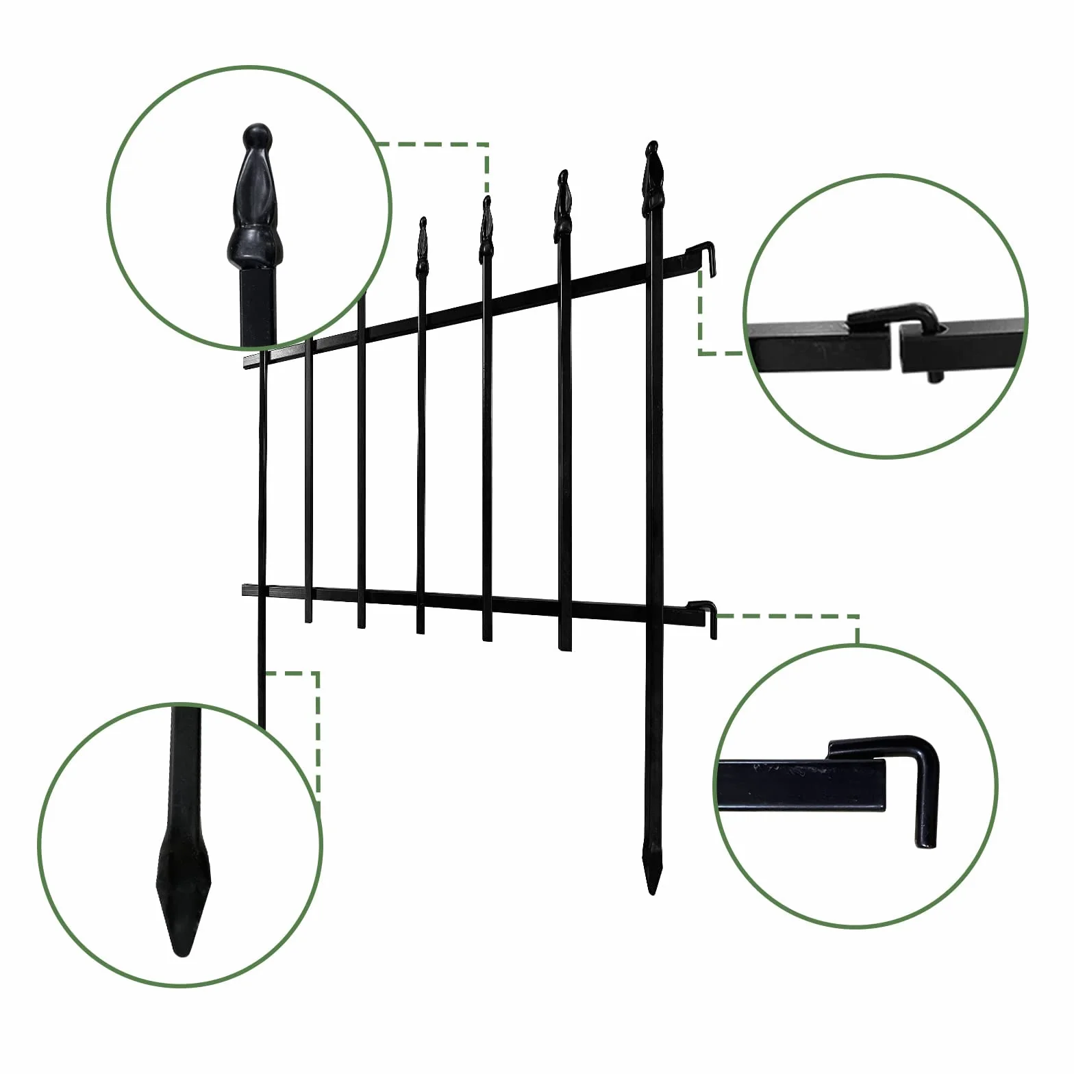 Thealyn Clôture Décorative de Jardin en Métal, 57 cm x 45 cm, 5 Panneaux, 2,8 m Longueur Totale, pour Parterre de Fleurs (Noir, 45cm H * 57cm L *5 Pieces)