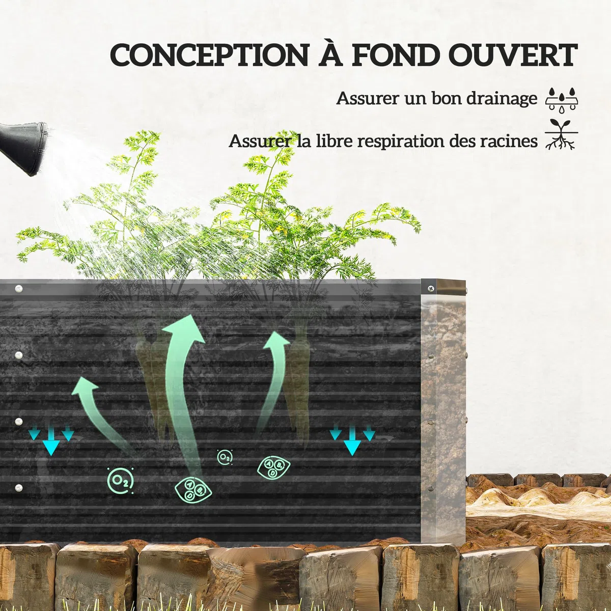 Outsunny Jardinière surélevée en Acier avec Gants 183x47x40 cm Gris | Lit de Jardin, Carré Potager de Jardin pour Fleurs, Herbes, Légumes