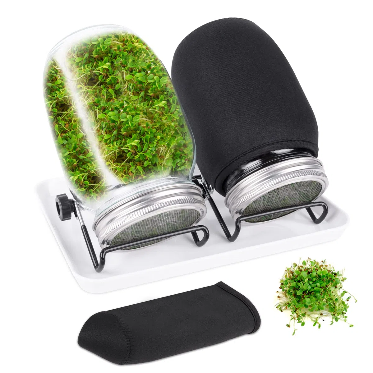 Kit de germination de graines avec 2 bocaux Mason à large ouverture - Kit de culture de germes de haricots - Pot de culture avec couvercles en maille - Pour faire pousser du brocoli, de la luzerne, du