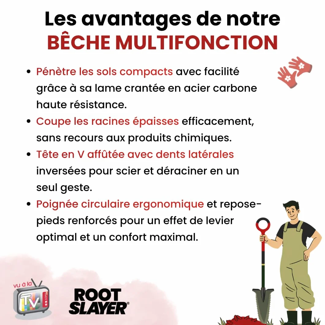 VENTEO Bêche Professionnelle Multifonctions RootSlayer | Pelle Acier Dents Crantées Ergonomique | Outillage de Jardin Sol Entretien Extérieur | Bêche Coupe Racine Profondeur | Travail Du Jardin