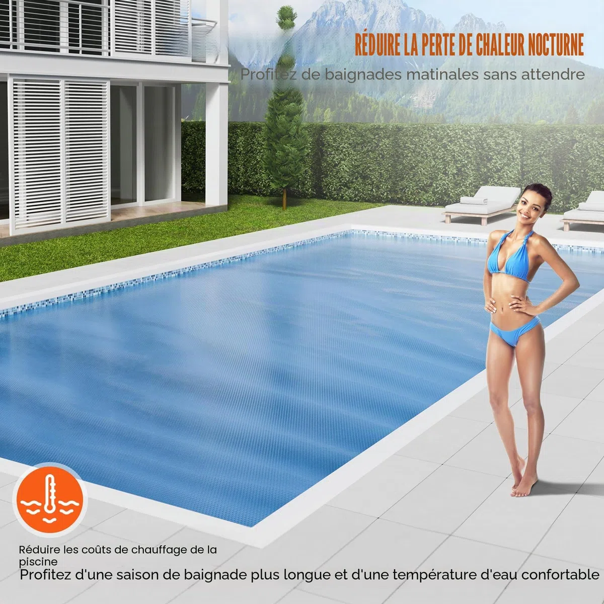 VEVOR Couverture Solaire pour Piscine, 10,97 x 5,49 m, bâches solaires rectangulaires pour Piscine, épaisseur de 0,4 mm, Protecteur de Piscine pour Piscine Hors Sol creusée, pour Chauffer l'eau, Bleu