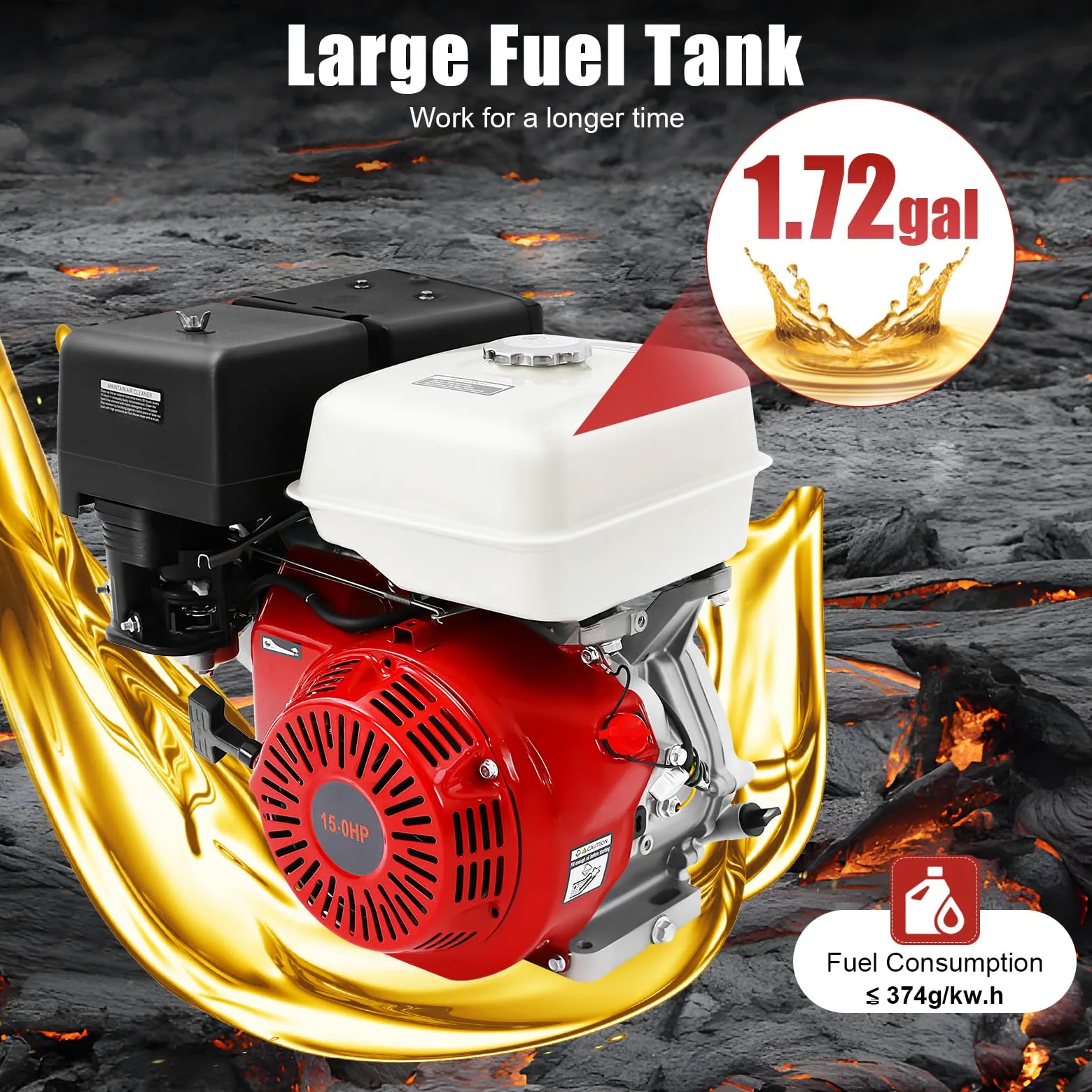 Moteur à 4 temps, moteur à kart, 15 CV, moteur à essence, pour charges lourdes, avec fonction de protection contre les manques d'huile, refroidissement par air, alarme d'huile pour machines à pompe