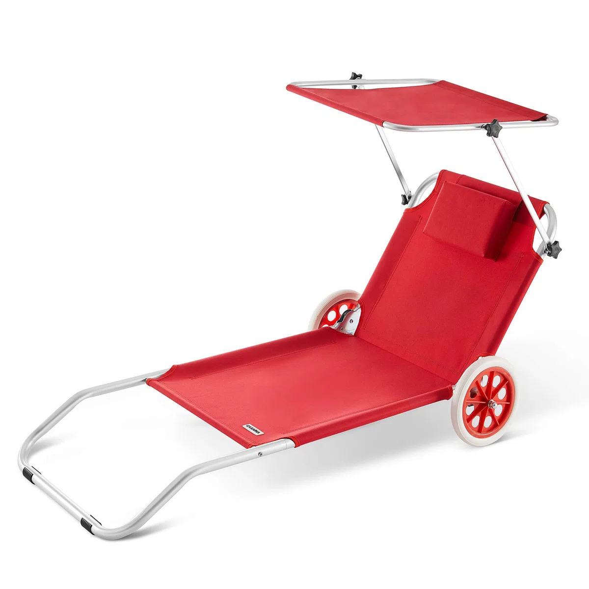 Casaria Chaise Longue de Plage Crête Rouge transat Pliable Chariot de Transport avec Pare Soleil réglable Camping Voyage